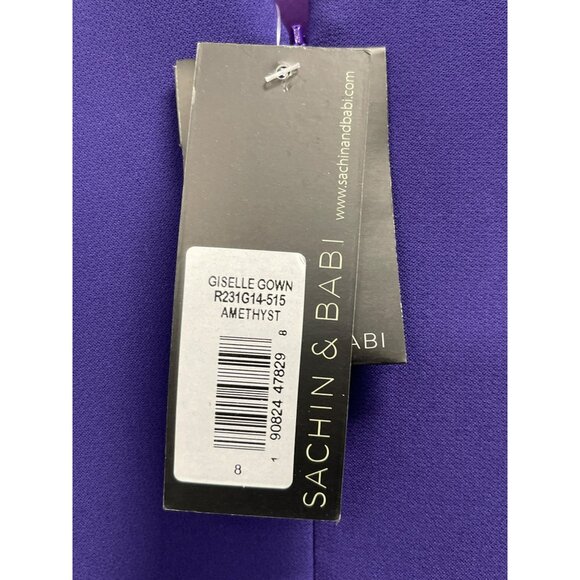 Sachin + Babi $1095 Purple Rhinestone Long Sleeve Maxi Formal Gown Dress Sz 8 - Picture 8 of 8